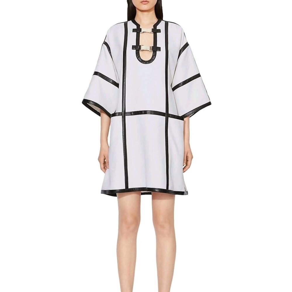 Proenza Schouler Short Leather Trim Suiting Dress w/ Hardware Off White 6